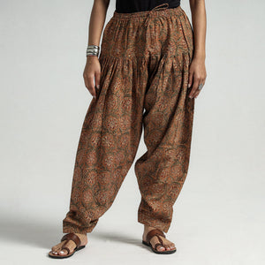 Brown - Kalamkari Block Printed Cotton Elasticated Salwar