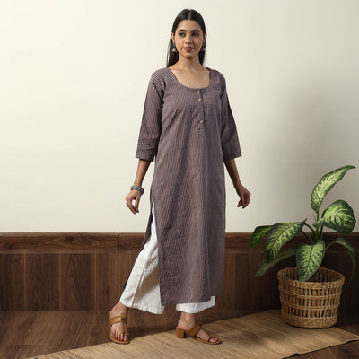 Brown - Jhiri Handloom Cotton Straight Long Kurta
