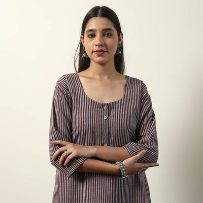 Brown - Jhiri Handloom Cotton Straight Long Kurta