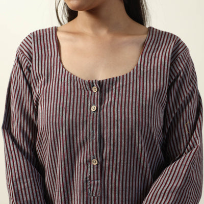 Brown - Jhiri Handloom Cotton Straight Long Kurta