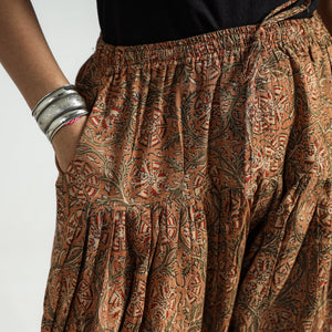 Brown - Kalamkari Block Printed Cotton Elasticated Salwar