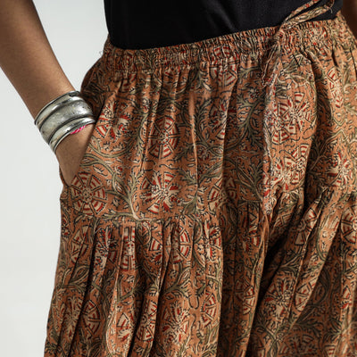 Brown - Kalamkari Block Printed Cotton Elasticated Salwar
