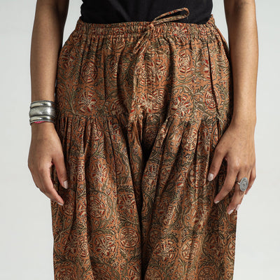Brown - Kalamkari Block Printed Cotton Elasticated Salwar