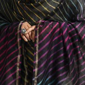 Black - Traditional Tie & Dye Chanderi Silk Leheriya Dupatta 45