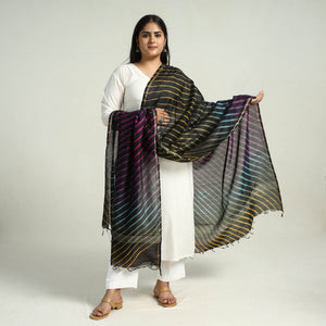 Black - Traditional Tie & Dye Chanderi Silk Leheriya Dupatta 45