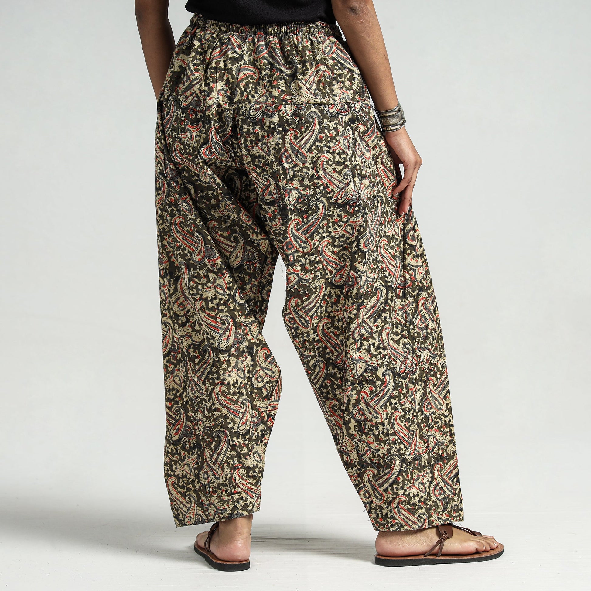 Brown - Kalamkari Block Printed Cotton Elasticated Salwar