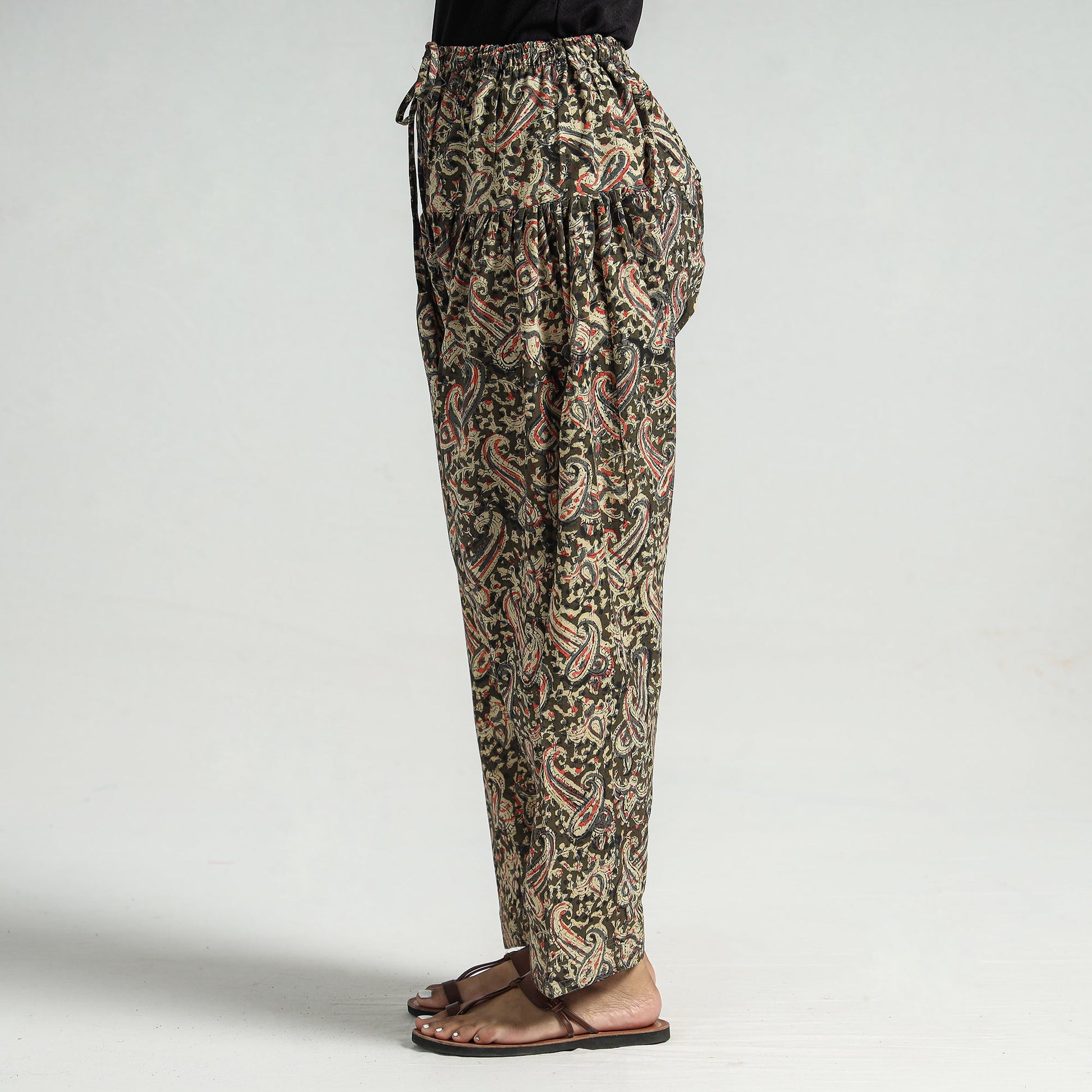 Brown - Kalamkari Block Printed Cotton Elasticated Salwar