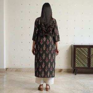 Black - Pochampally Ikat Weave Cotton Straight Kurta 24