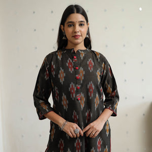 Black - Pochampally Ikat Weave Cotton Straight Kurta 24