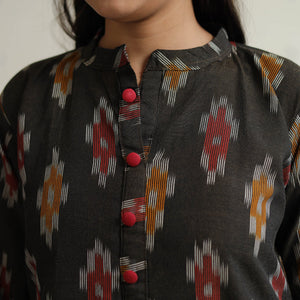 Black - Pochampally Ikat Weave Cotton Straight Kurta 24