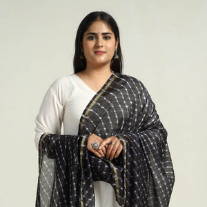 Black - Traditional Tie & Dye Chanderi Silk Leheriya Dupatta 54