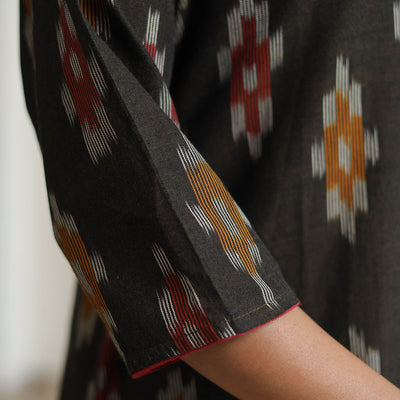 Black - Pochampally Ikat Weave Cotton Straight Kurta 24