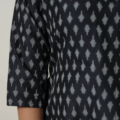 Black - Mercerised Cotton A-Line Pochampally Ikat Kurta 03
