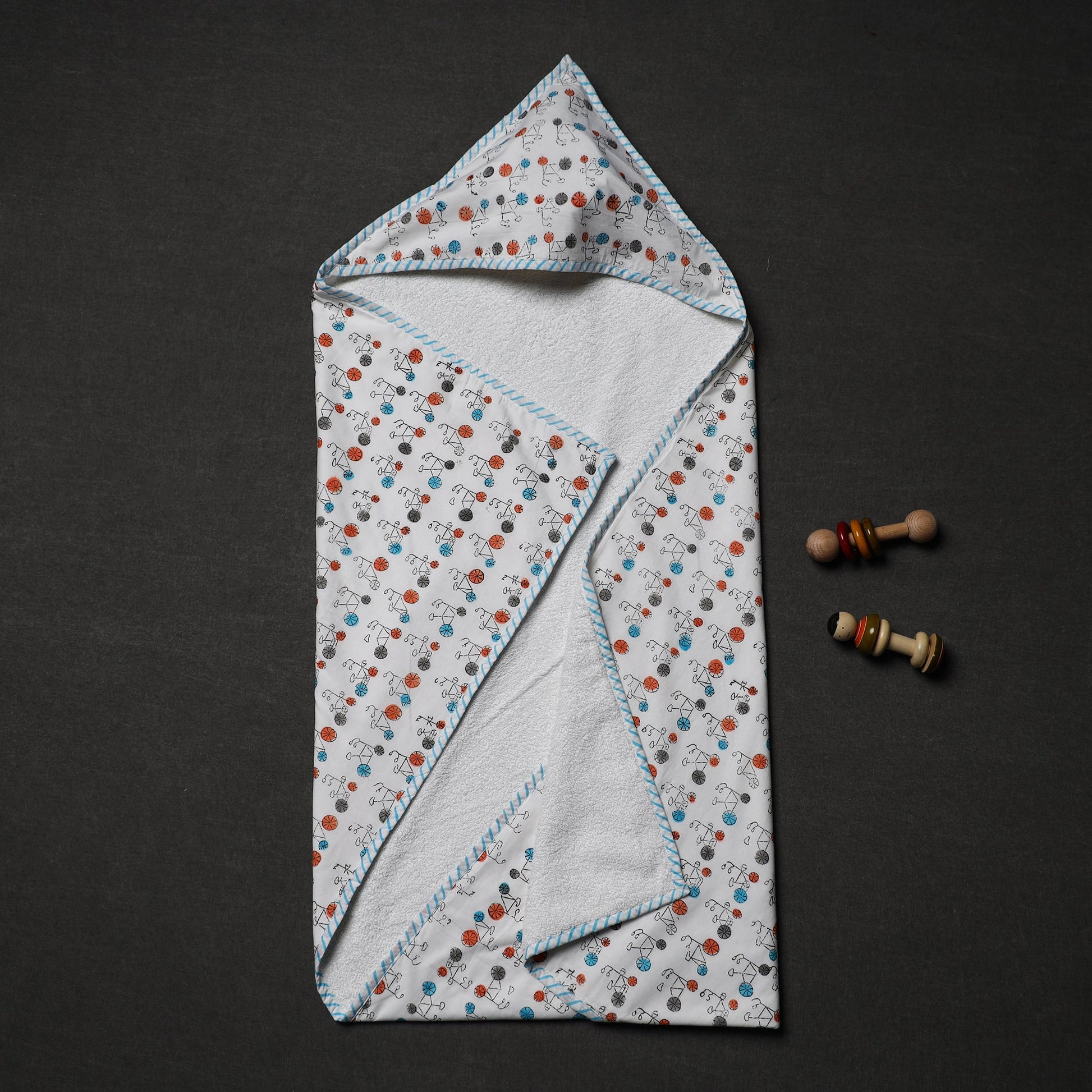 Block Printed Cotton Baby Terry/Hooded Towel 02