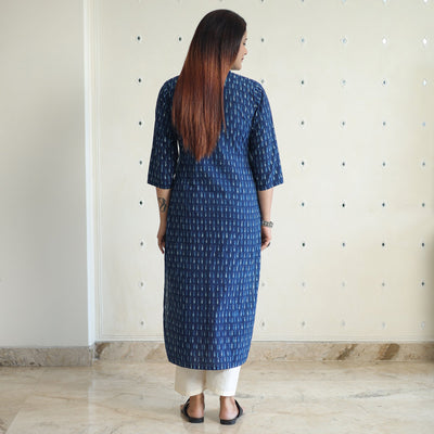 Blue - Akola Block Printed Cotton Long Straight Kurta
