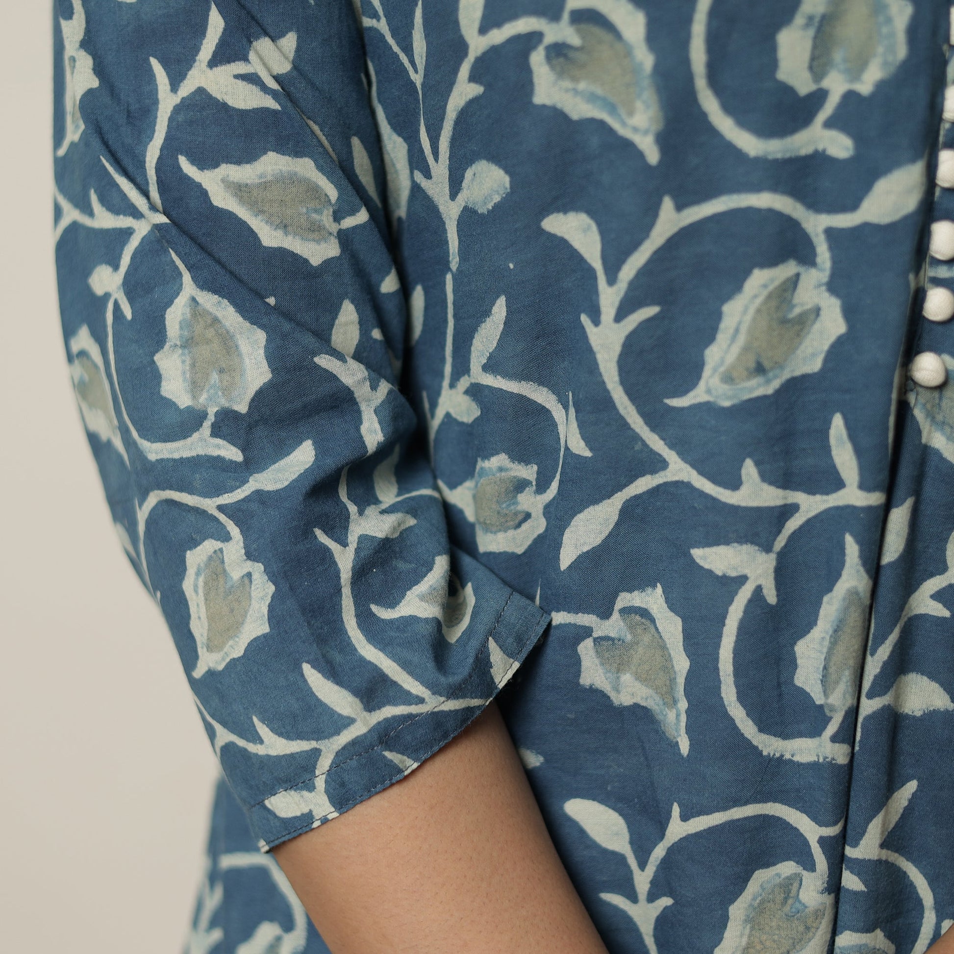 Blue - Akola Hand Block Printed Cotton A-Line Kurta 07