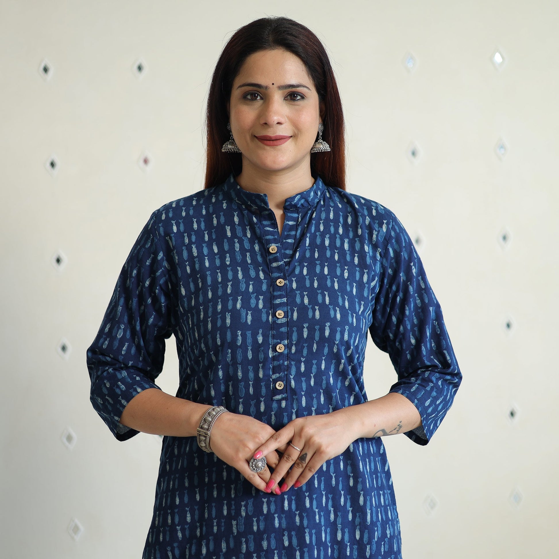 Blue - Akola Block Printed Cotton Long Straight Kurta