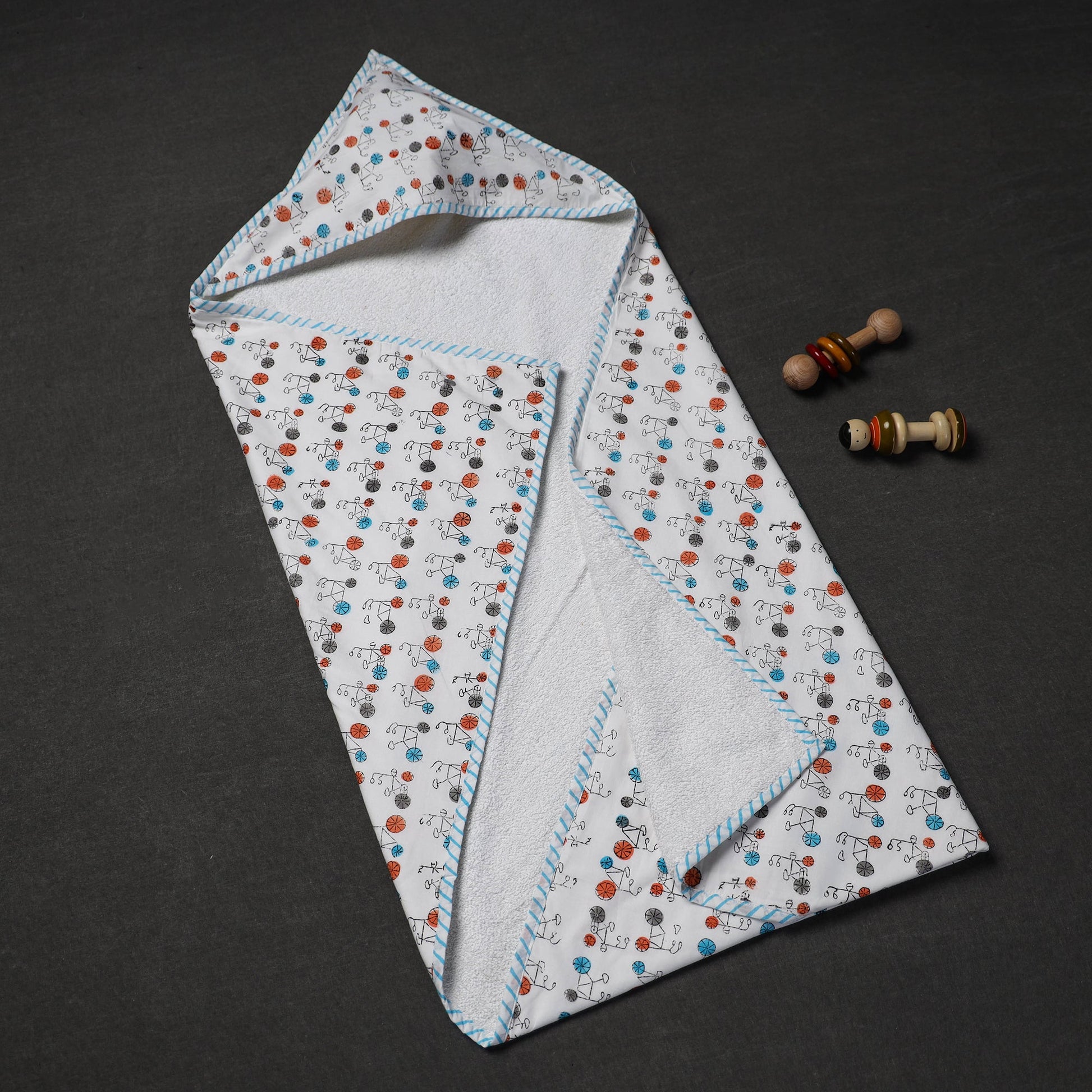 Block Printed Cotton Baby Terry/Hooded Towel 02