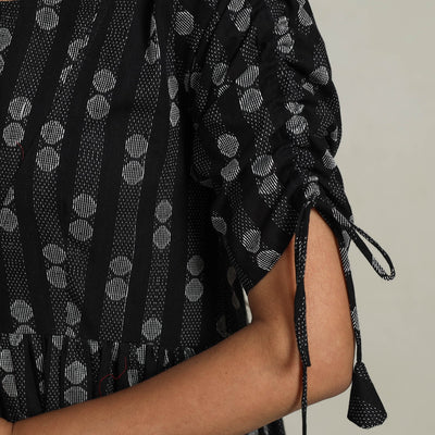 Black - Tiered Fit & Flare Cotton Jacquard Dress 04