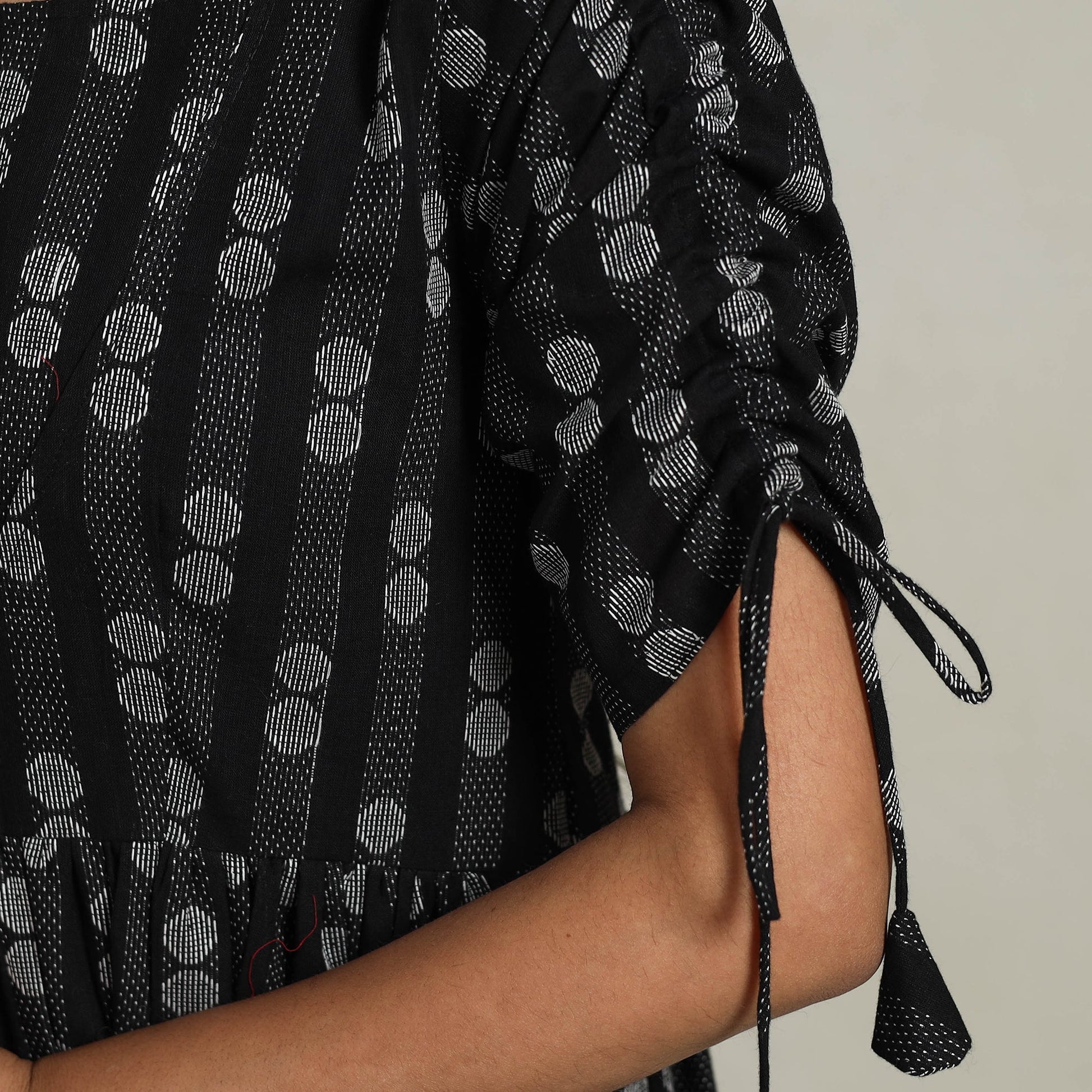 Black - Tiered Fit & Flare Cotton Jacquard Dress 04