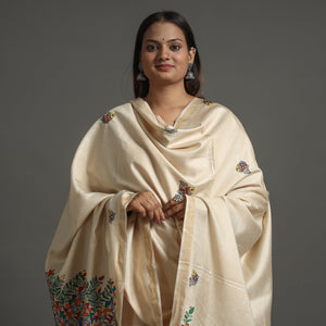 Beige - Handpainted Tussar Cotton Handloom Madhubani Dupatta 08