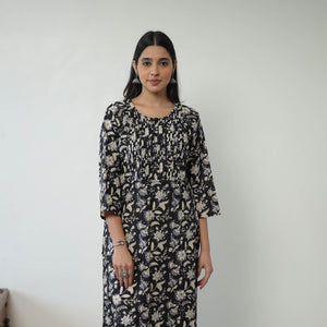 Black - Jaipur Printed Cotton Pintuck Long Straight Kurta