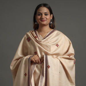 Beige - Madhubani Handpainted Tussar Cotton Handloom Dupatta 09