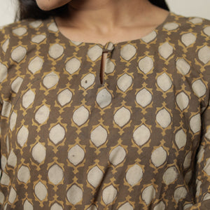Brown - Akola Hand Block Printed Cotton Long Straight Kurta 09