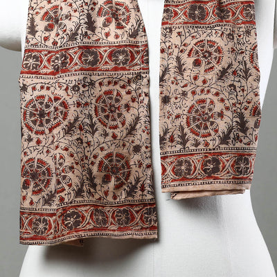 Beige - Pedana Kalamkari Block Printed Natural Dyed Cotton Stole 12