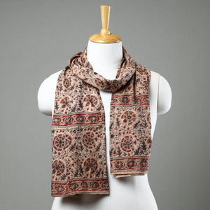 Beige - Pedana Kalamkari Block Printed Natural Dyed Cotton Stole 12