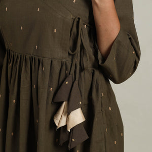 Brown - Flared Cotton Angrakha Jacquard Dress 14