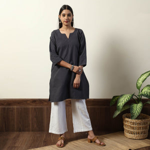 Black - Jhiri Handloom Cotton Straight Short Kurta