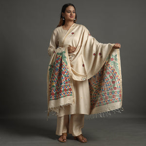Beige - Madhubani Handpainted Tussar Silk Handloom Dupatta 15