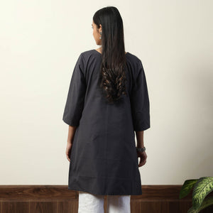 Black - Jhiri Handloom Cotton Straight Short Kurta