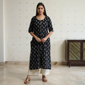 Black - Pochampally Ikat Weave Cotton Long Straight Kurta 37