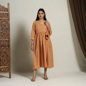 Brown - Flared Cotton Angrakha Jacquard Dress 13