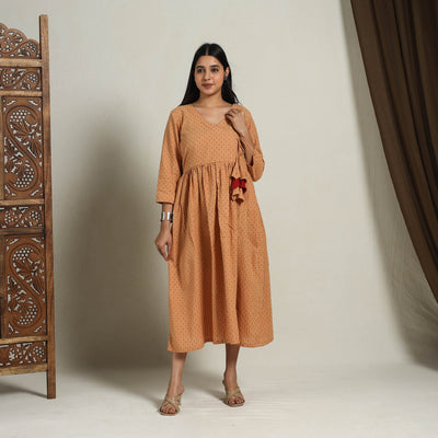 Brown - Flared Cotton Angrakha Jacquard Dress 13