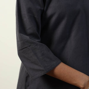 Black - Jhiri Handloom Cotton Straight Short Kurta