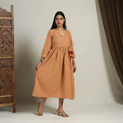Brown - Flared Cotton Angrakha Jacquard Dress 13