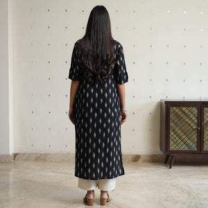 Black - Pochampally Ikat Weave Cotton Long Straight Kurta 37