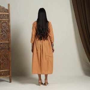 Brown - Flared Cotton Angrakha Jacquard Dress 13
