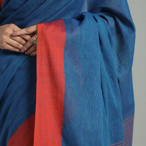 Blue - Bengal Woven Border Handloom Pure Cotton Saree 36