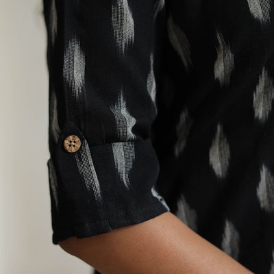 Black - Pochampally Ikat Weave Cotton Long Straight Kurta 37