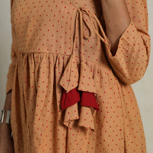 Brown - Flared Cotton Angrakha Jacquard Dress 13