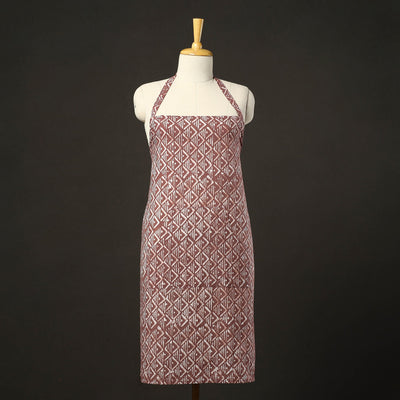 Brown - Hand Batik Print Cotton Apron with Pocket 09