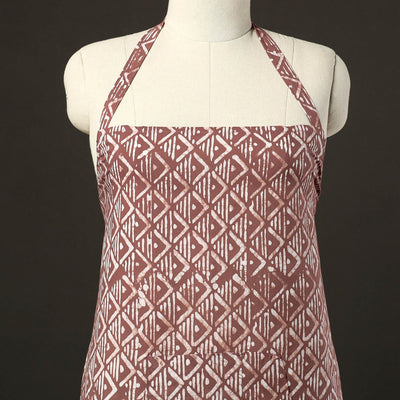 Brown - Hand Batik Print Cotton Apron with Pocket 09