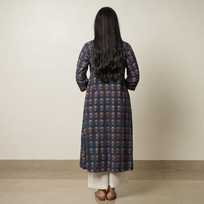 Blue - Akola Hand Block Printed Cotton A-Line Kurta 14