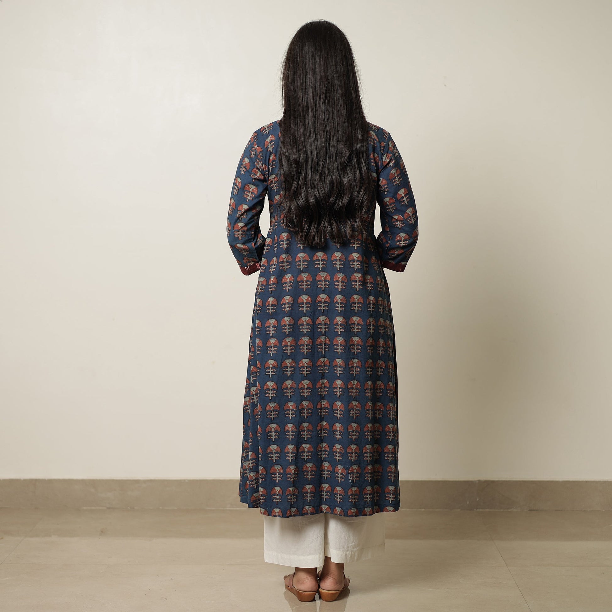 Blue - Akola Hand Block Printed Cotton A-Line Kurta 14