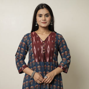 Blue - Akola Hand Block Printed Cotton A-Line Kurta 14