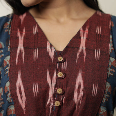 Blue - Akola Hand Block Printed Cotton A-Line Kurta 14